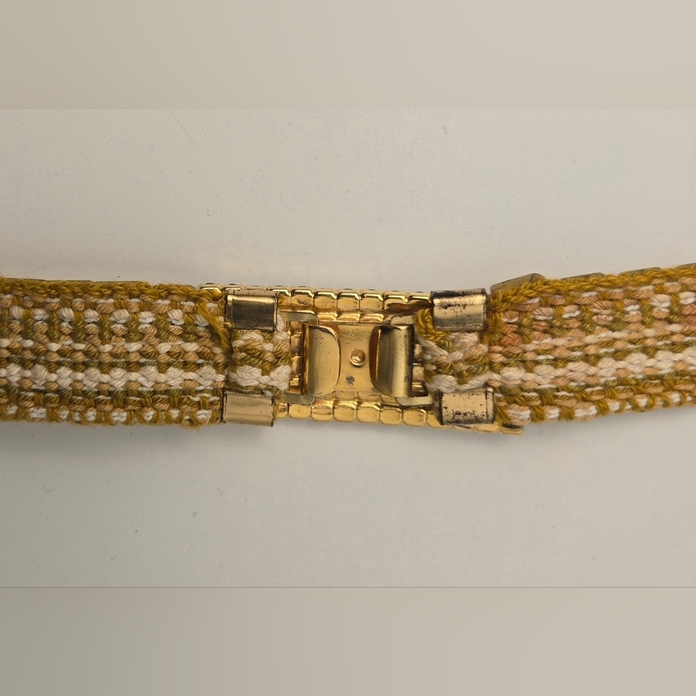 80s Vintage Gold Metal Mesh Belt w/ Rhinestone Buckle Disco Glam - Picture 11 of 12